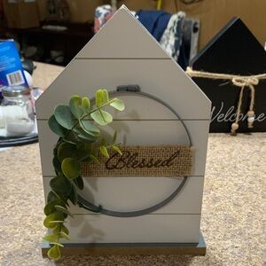 Charming White 'Blessed' House Accent with Greenery